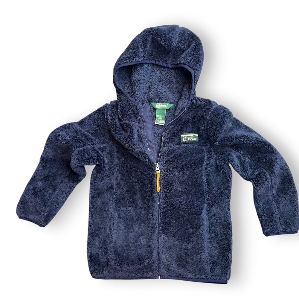 LL Bean Hi-Loft Fleece Hooded Jacket Kids Size M 5-6 Navy Blue Gorpcore Outdoor
